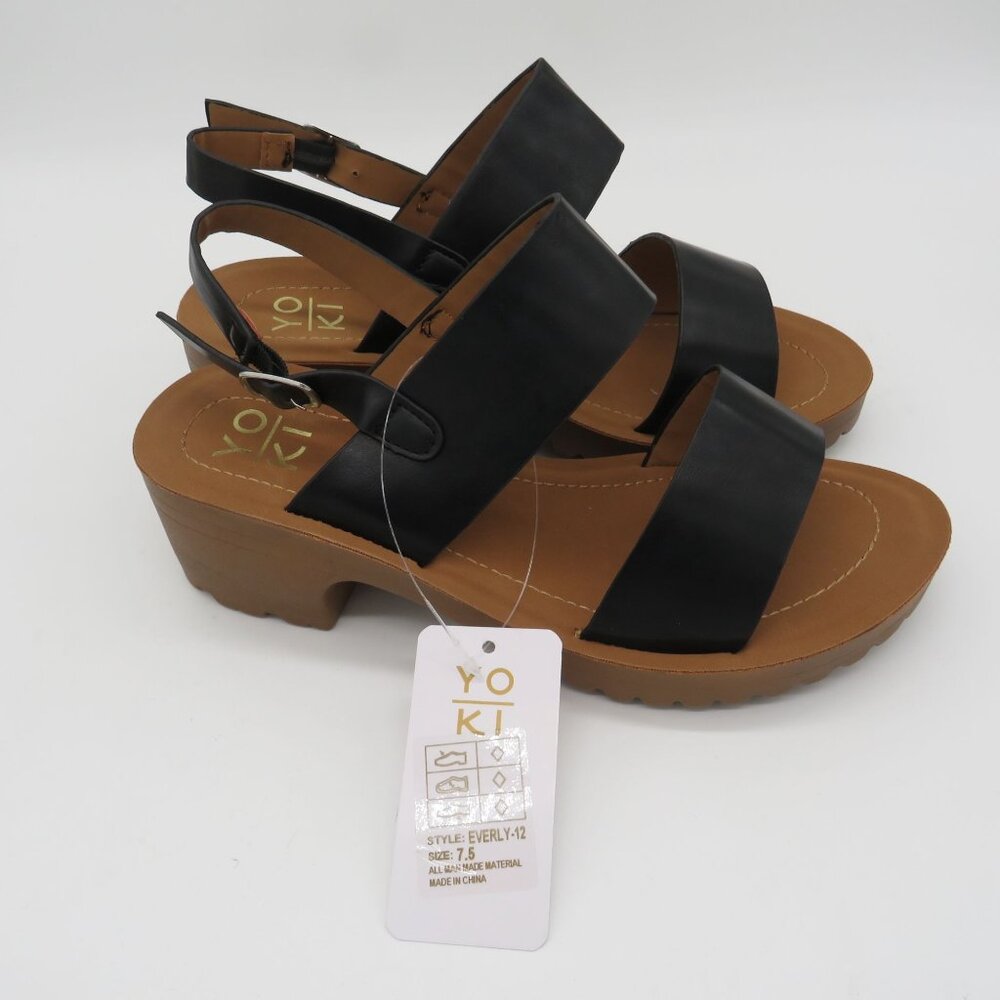 Yoki Womens Black Slingback Platform Sandals Size 7.5 Faux Leather